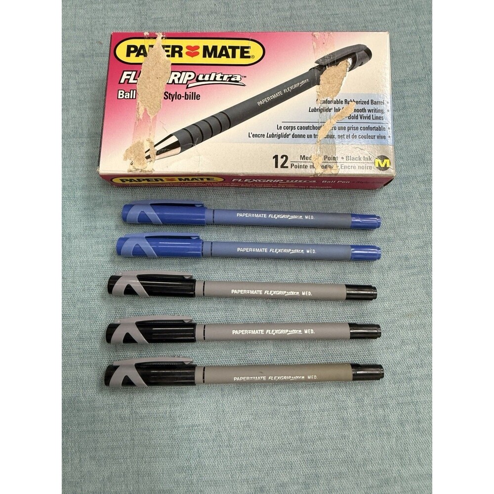 VTG 90’s Paper Mate Flexgrip Ultra Rubberized Ball Pens Medium Black Blue USA